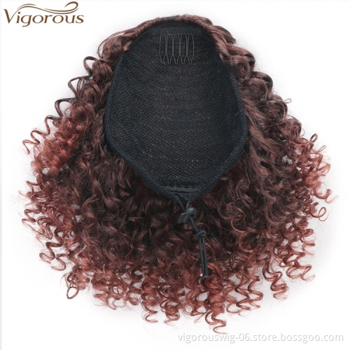 Vigorous Short Afro Curly Ponytail Hair Piece for African American Women Drawstring Curly Extension Clip in Synthetic Hair Bun